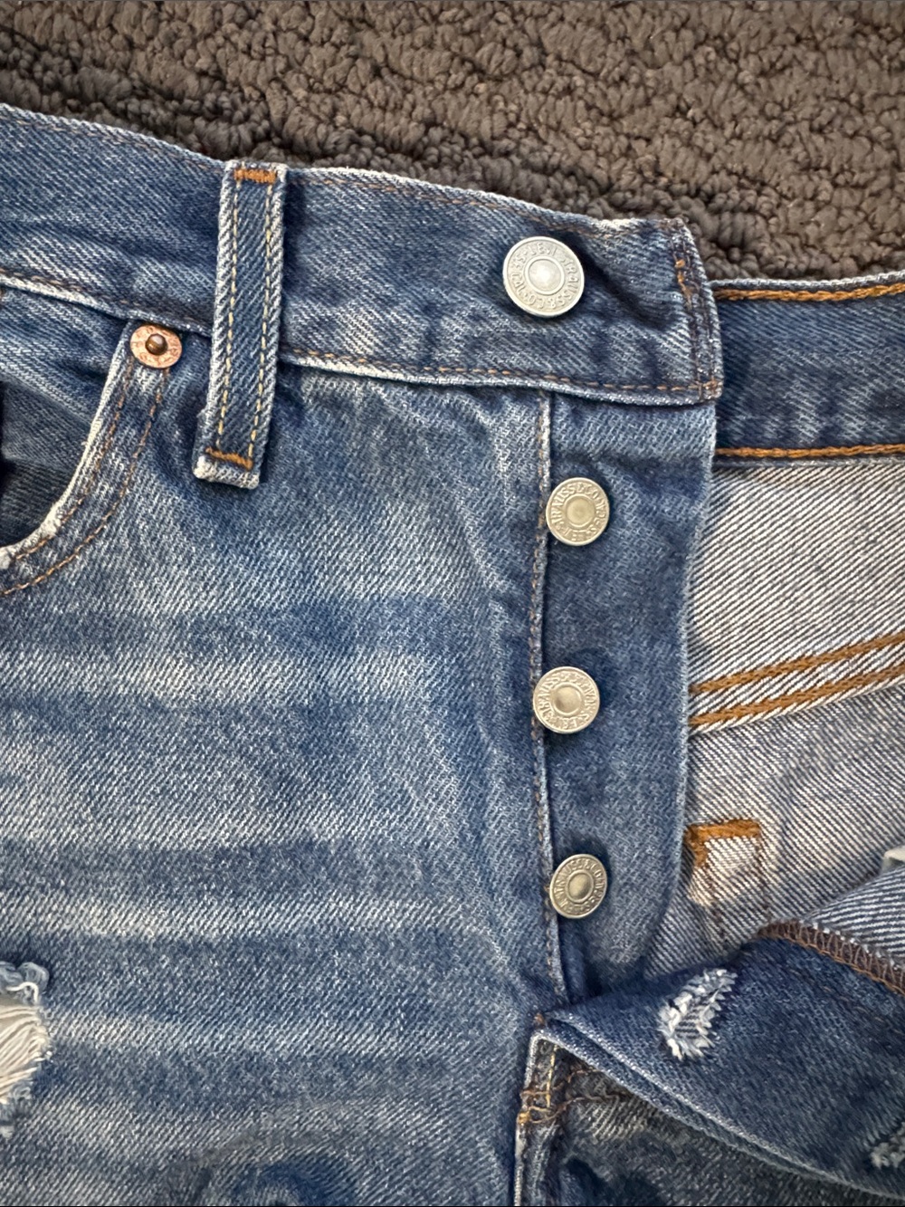 Levi's Distressed Button-Fly Denim Shorts - Blue - Picture 4 of 5